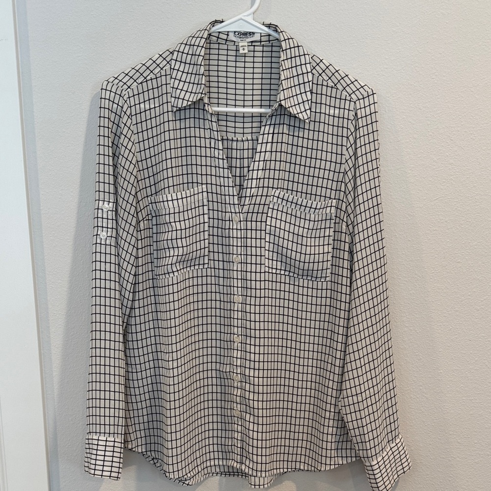Express Black and White Checkered Blouse